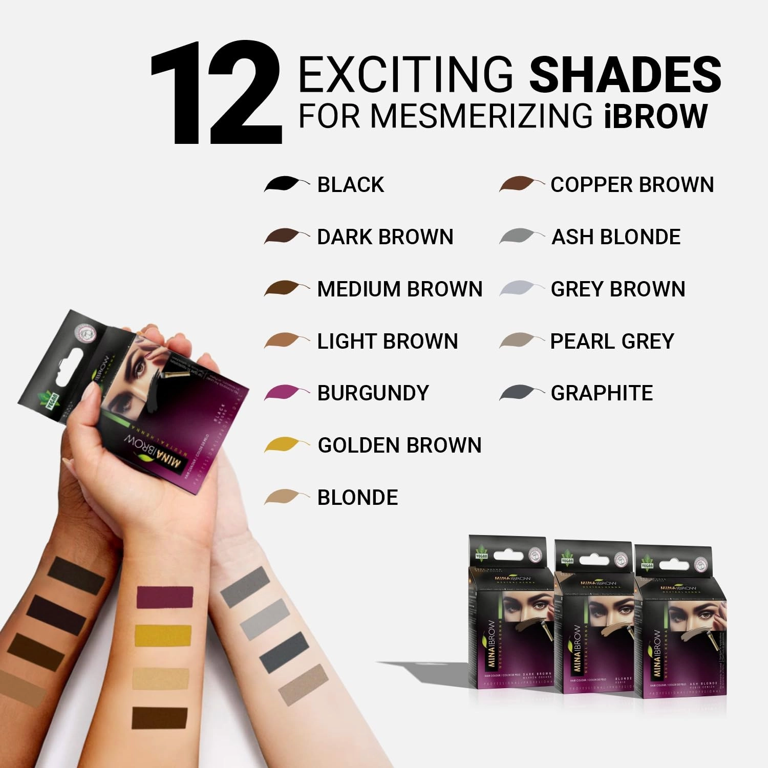 MinaiBrow Tinting Kit | Natural Spot Coloring Powder, Smudge Proof Formula | Instant Multi-Shade Brows (Dark, Light & Medium Brown)