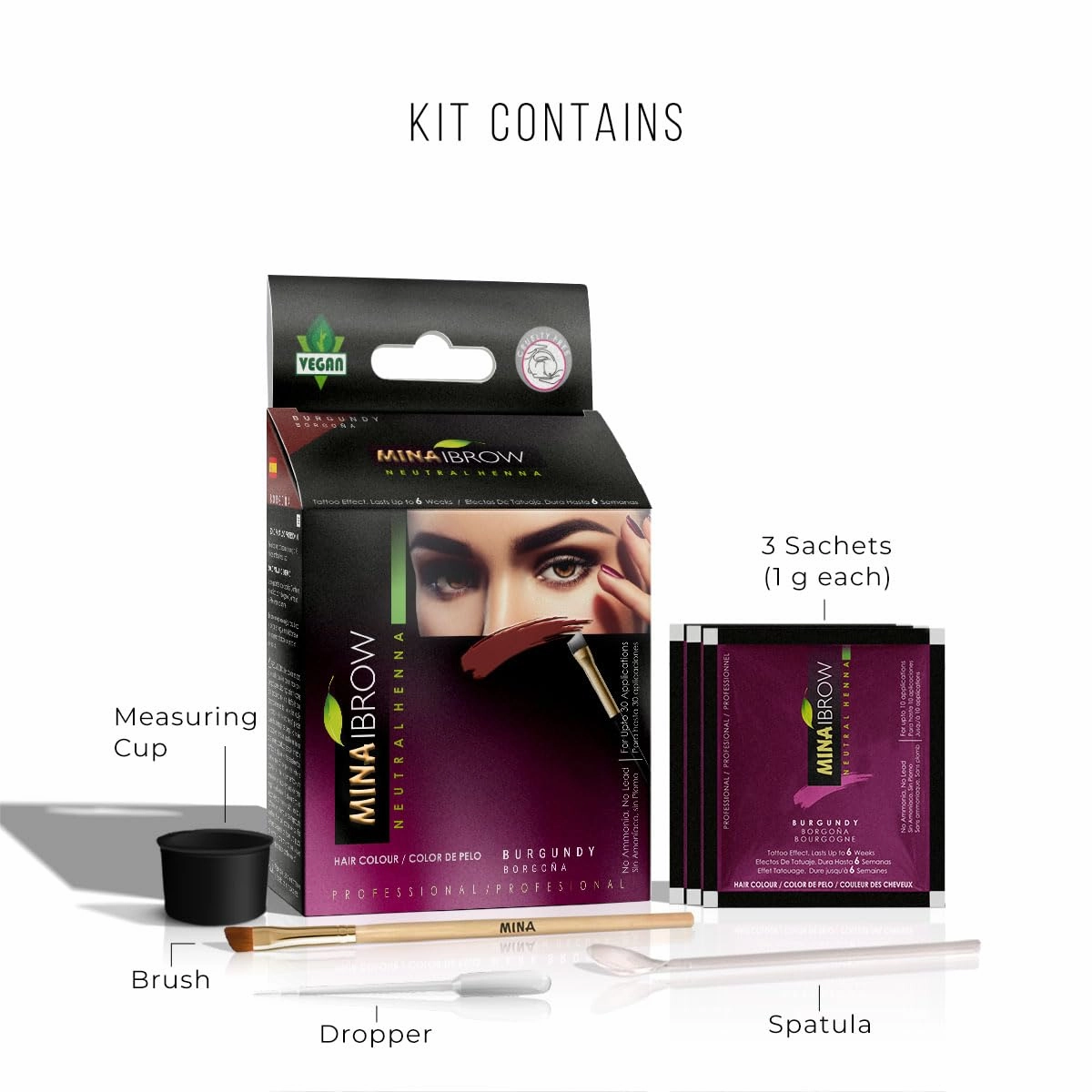 MinaiBrow Tinting Kit | Natural Spot Coloring Powder, Smudge Proof Formula | Instant Multi-Shade Brows (Dark, Light & Medium Brown)