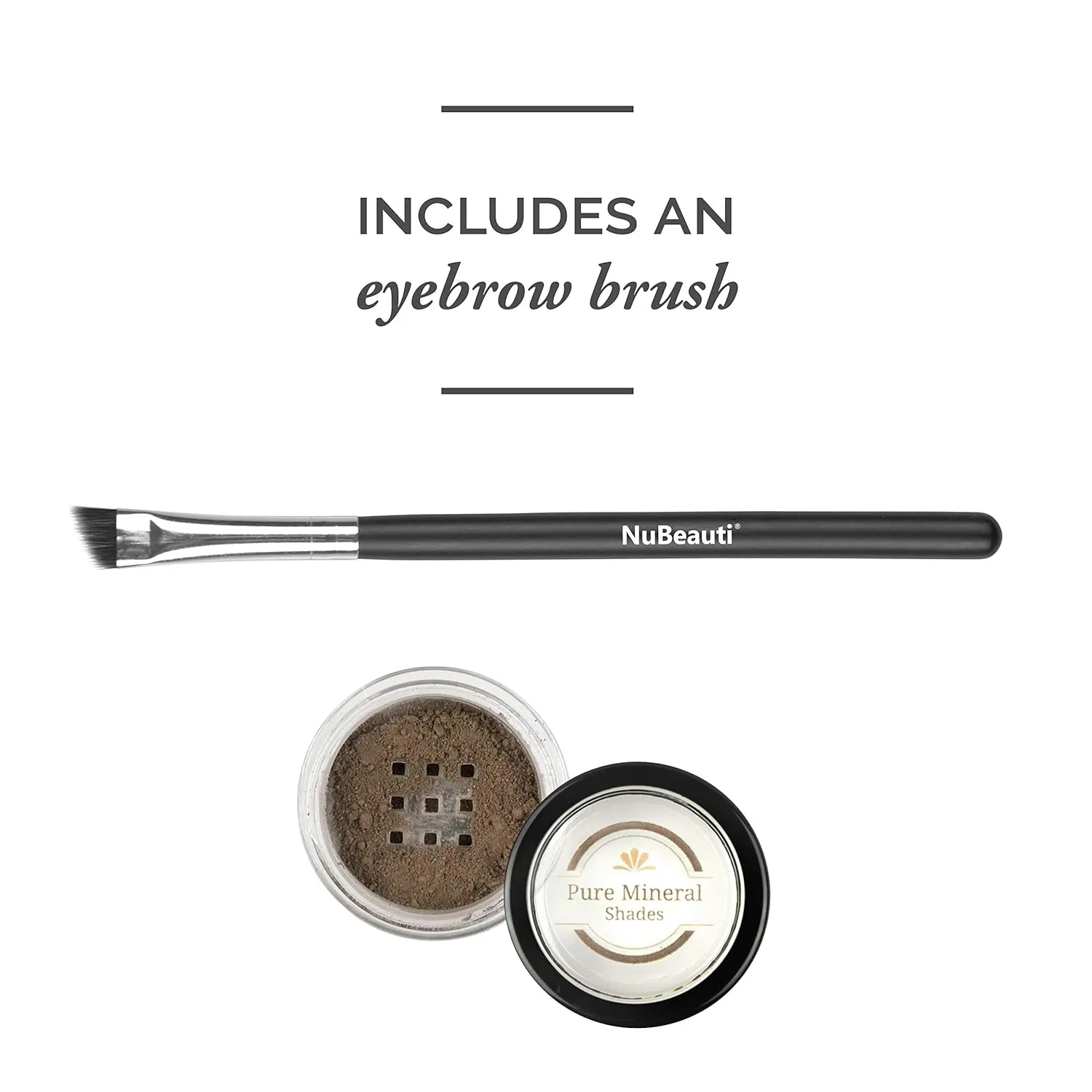 Mineral Eyebrow Powder by NuBeauti - Natural Brow Makeup Kit with Angled Contour Brush for Precision Sculpting to Color Eyebrows Precisely for Beautiful Perfect Professional Brows - (Dark Brown)