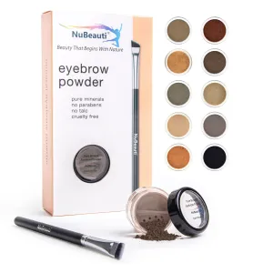 Mineral Eyebrow Powder by NuBeauti - Natural Brow Makeup Kit with Angled Contour Brush for Precision Sculpting to Color Eyebrows Precisely for Beautiful Perfect Professional Brows - (Dark Brown)