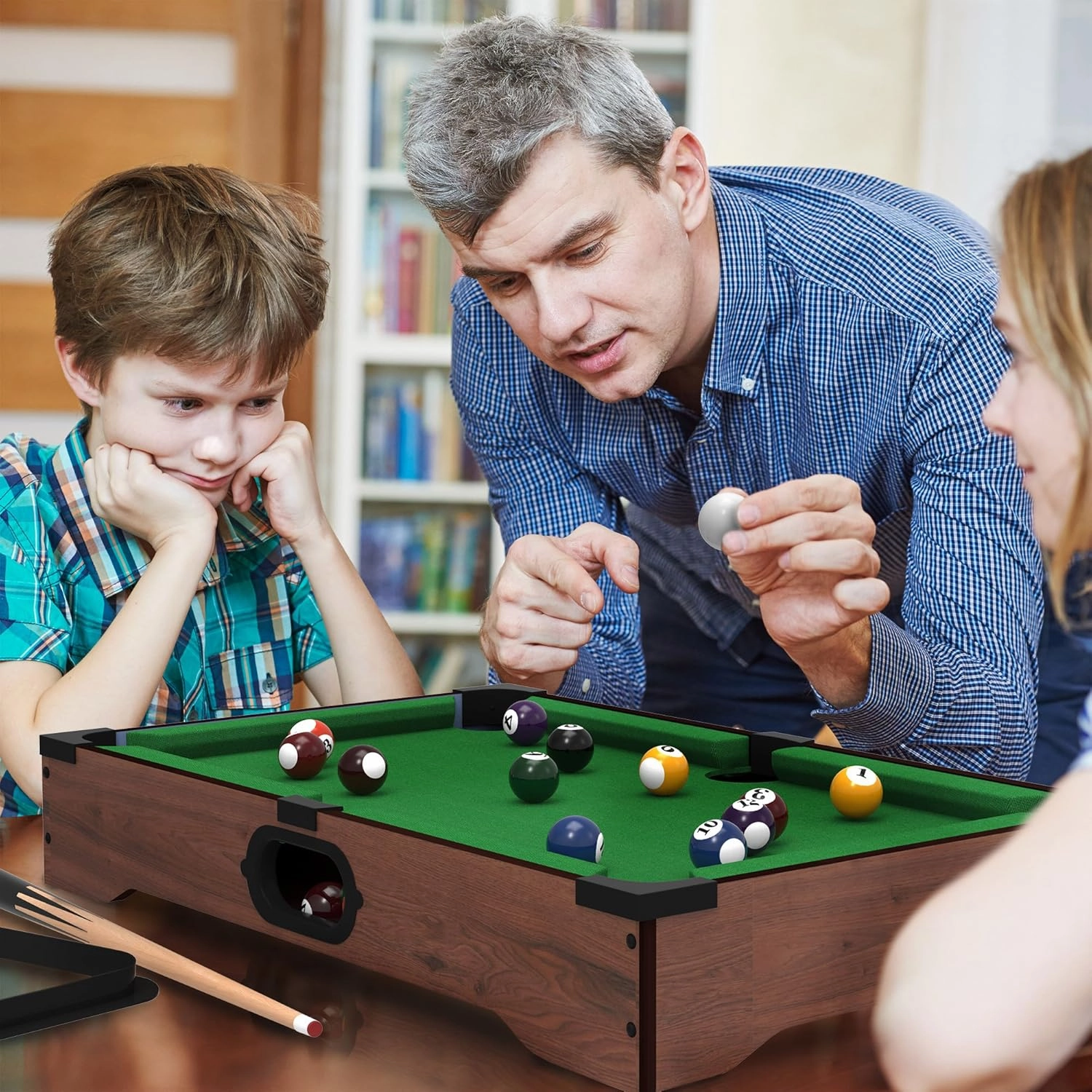 Mini Pool Table - 20-Inch Portable Tabletop Billiards Game with Cue Balls, Sticks, Chalk, Brush, and Triangle Rack - Table Games by Hey Play