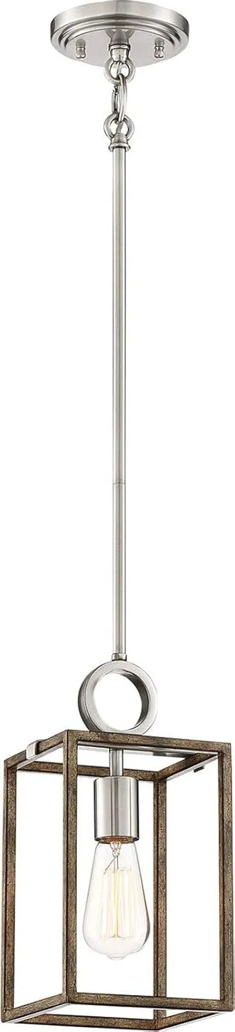 Minka Lavery 4010-280 Country Estates Rectangle Mini Pendant, 1-Light 60 Watt (13" H x 7" W), Sun Faded Wood with Brush Nickel