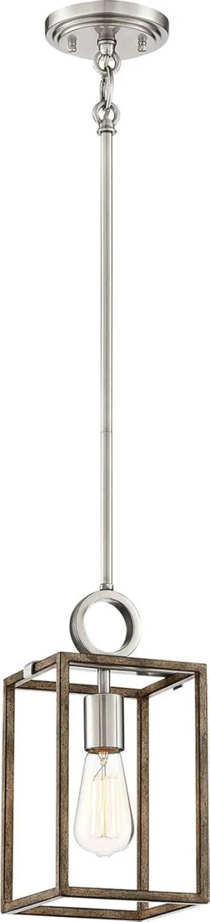 Minka Lavery 4010-280 Country Estates Rectangle Mini Pendant, 1-Light 60 Watt (13" H x 7" W), Sun Faded Wood with Brush Nickel
