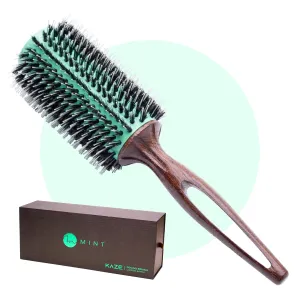 MINT Eco-Friendly Boar Bristle Round Brush for Blow Drying | Durable Blowout Styling for All Hair Types | Ceramic Round Brush with Hand-Crafted Wooden Handle (40 mm)