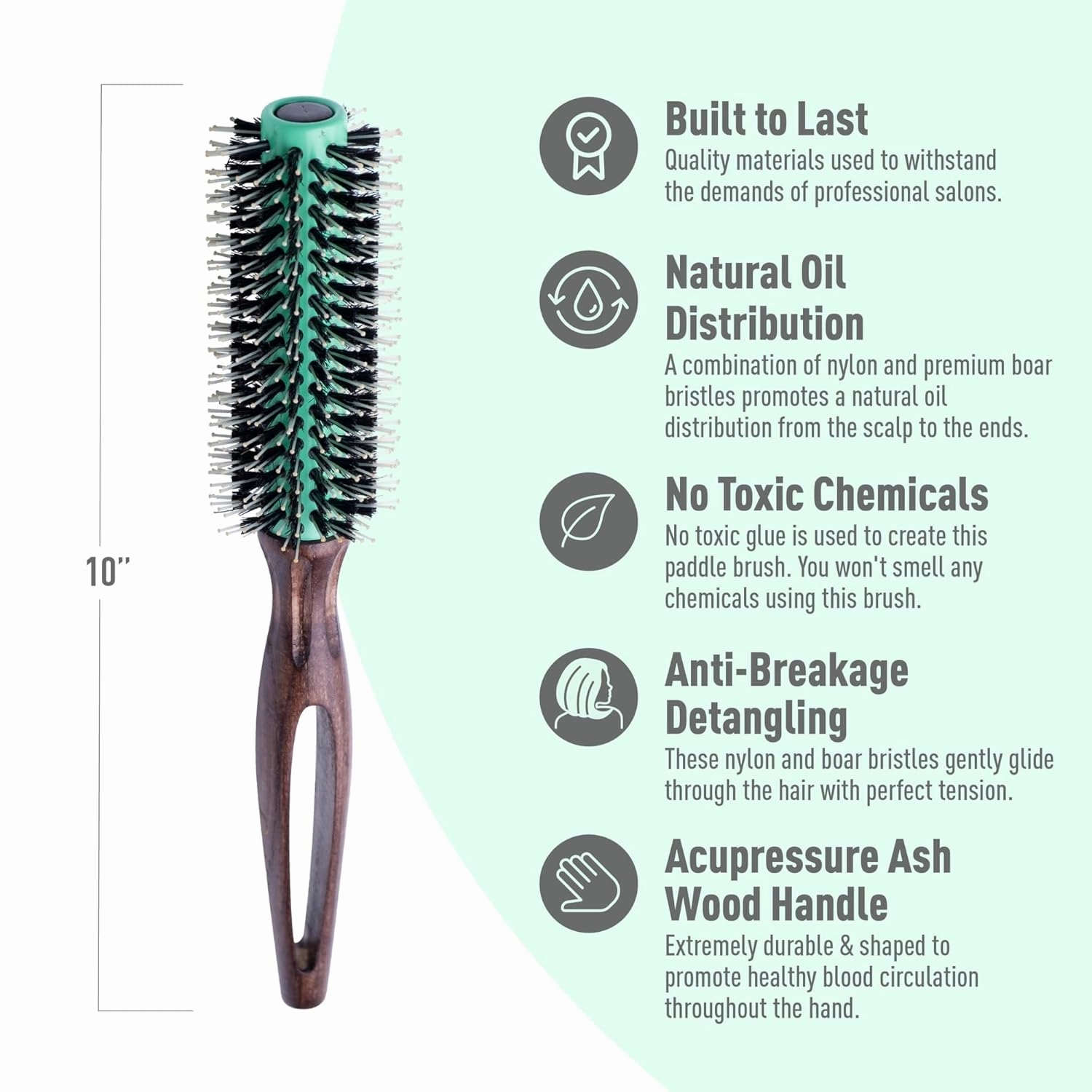 MINT Eco-Friendly Boar Bristle Round Brush for Blow Drying | Durable Blowout Styling for All Hair Types | Ceramic Round Brush with Hand-Crafted Wooden Handle (20 mm)
