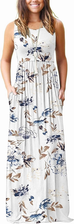 MISFAY Womens Summer Sleeveless Maxi Dress Loose Plain Casual Long Dress with Pockets