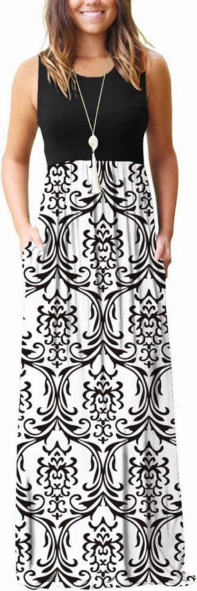 MISFAY Womens Summer Sleeveless Maxi Dress Loose Plain Casual Long Dress with Pockets