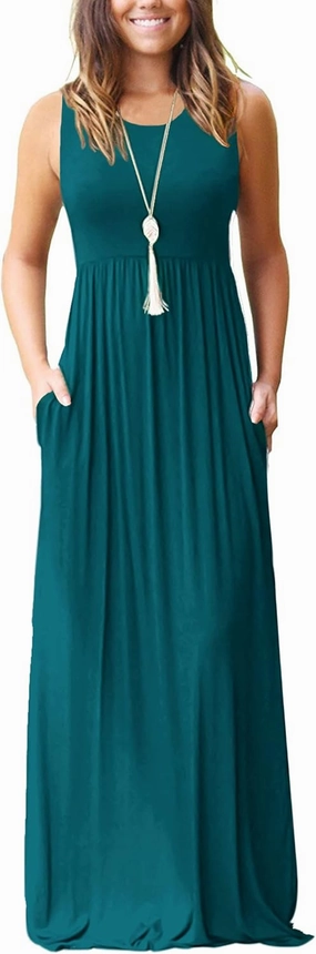 MISFAY Womens Summer Sleeveless Maxi Dress Loose Plain Casual Long Dress with Pockets