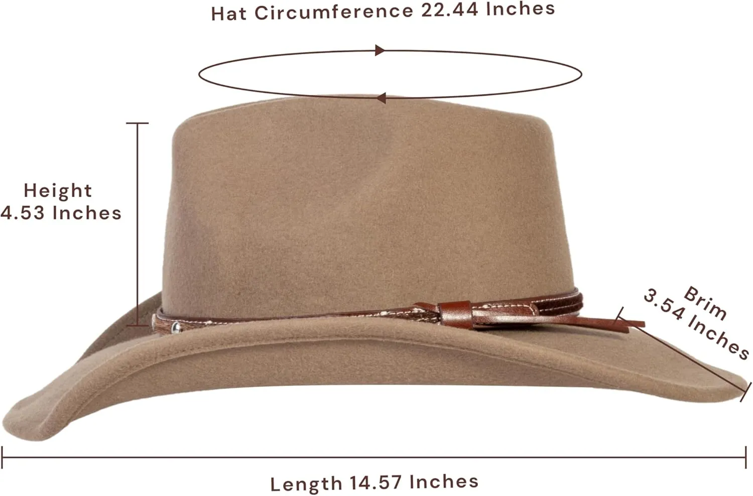 MIX BROWN Western Cowboy Hat for Men & Women 100% Wool Wide Brim Cowgirl Hats Outback Panama Rancher Felt Hat
