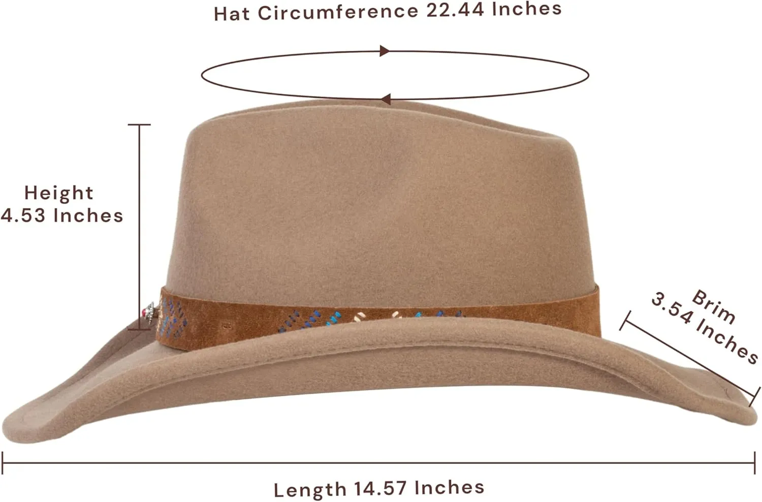 MIX BROWN Western Cowboy Hat for Men & Women 100% Wool Wide Brim Cowgirl Hats Outback Panama Rancher Felt Hat