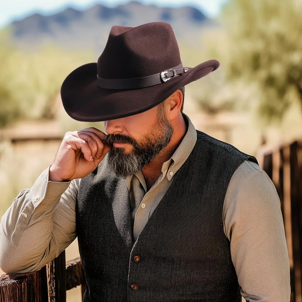 MIX BROWN Western Cowboy Hat for Men & Women 100% Wool Wide Brim Cowgirl Hats Outback Panama Rancher Felt Hat