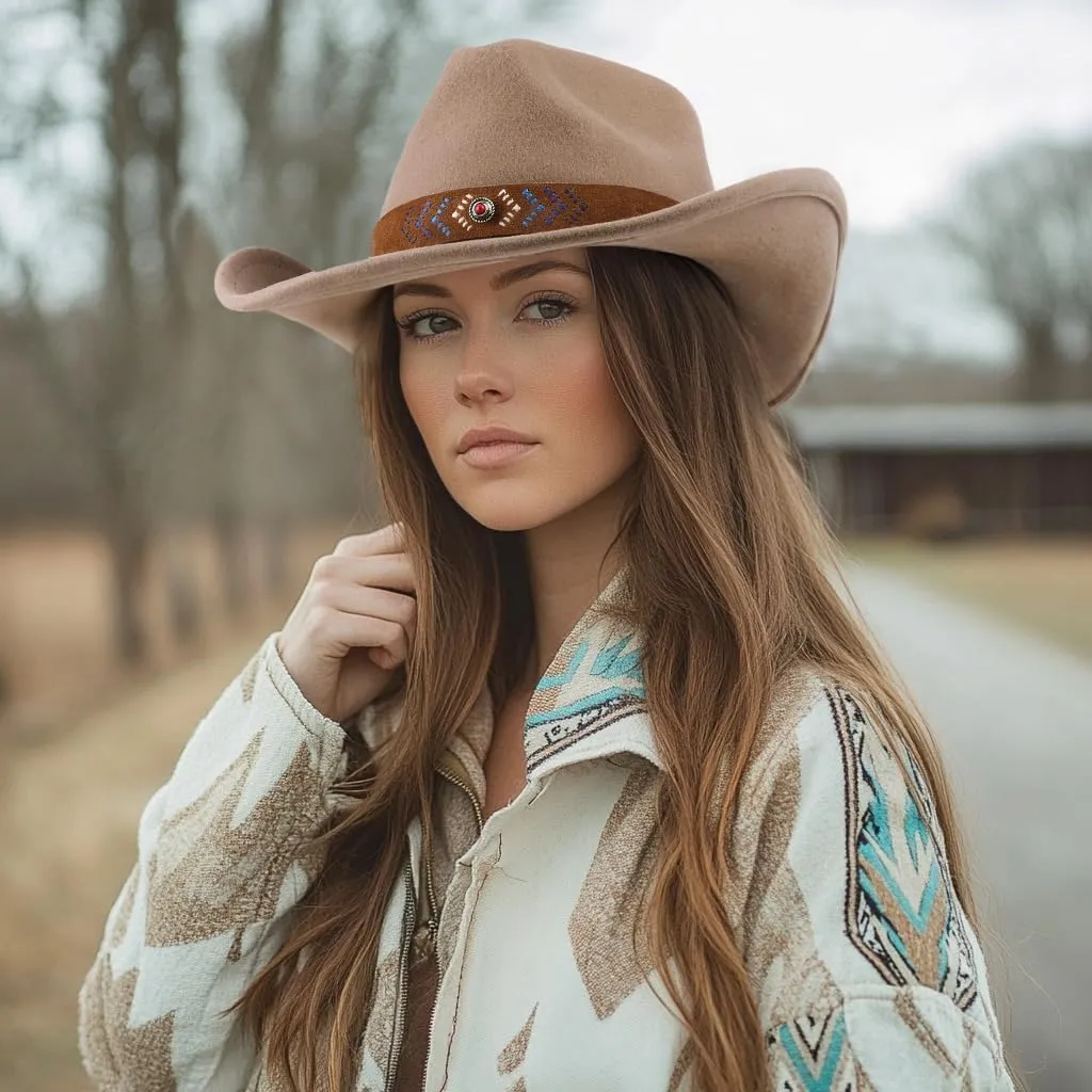 MIX BROWN Western Cowboy Hat for Men & Women 100% Wool Wide Brim Cowgirl Hats Outback Panama Rancher Felt Hat