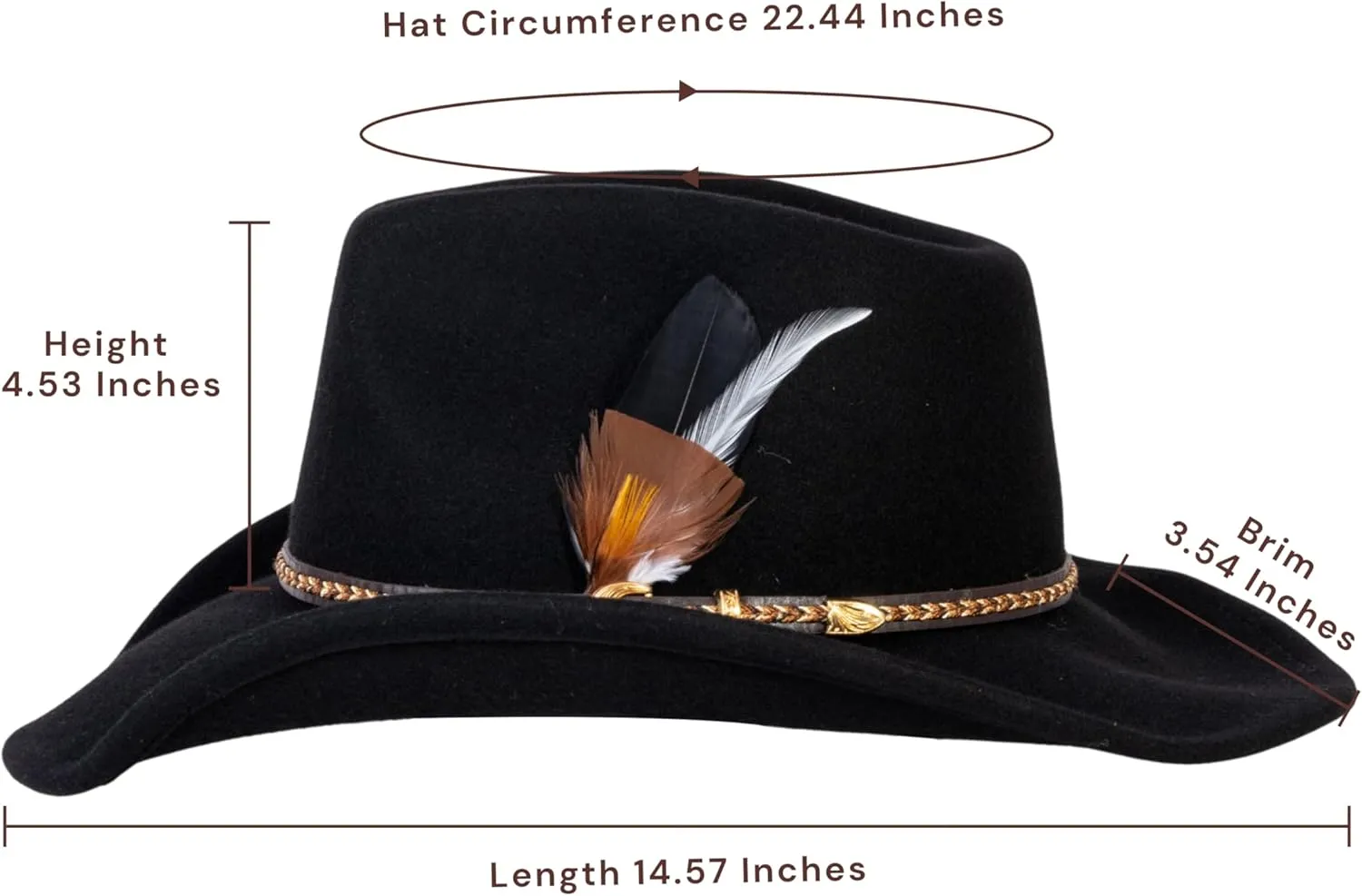 MIX BROWN Western Cowboy Hat for Men & Women 100% Wool Wide Brim Cowgirl Hats Outback Panama Rancher Felt Hat