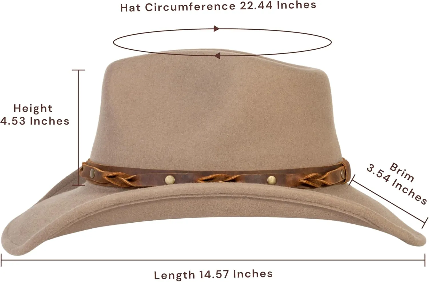 MIX BROWN Western Cowboy Hat for Men & Women 100% Wool Wide Brim Cowgirl Hats Outback Panama Rancher Felt Hat