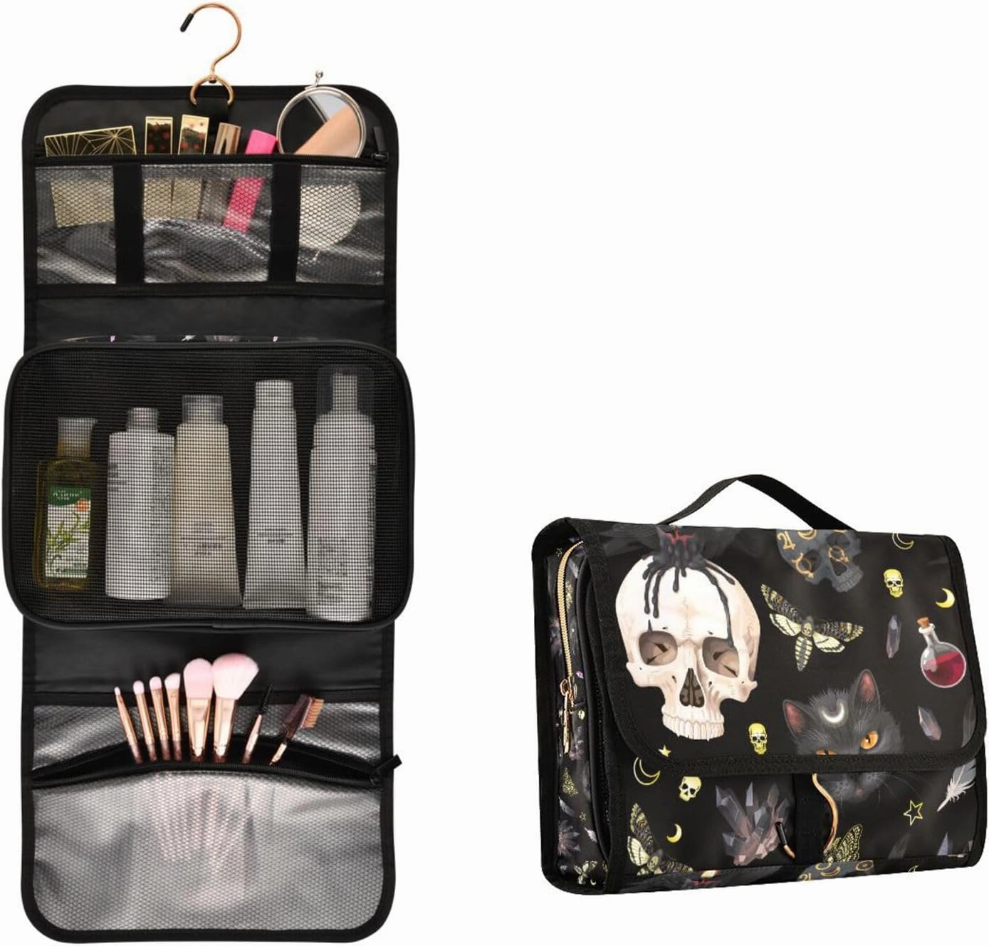 MNSRUU Toiletry Bag Goth Skull Moth Hanging Makeup Bag Travel bag for Toiletries 3 PCS Toiletry Bags Set for Traveling, Travel Organizer for Accessories