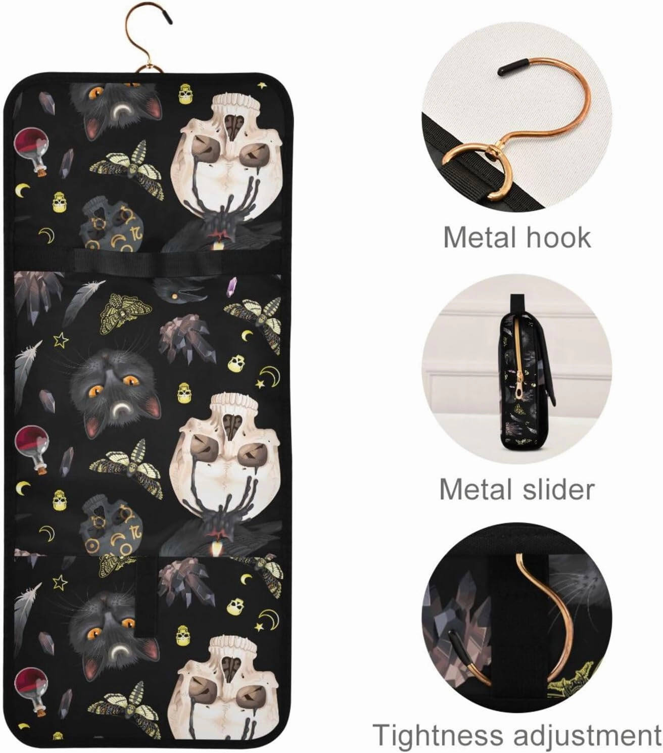 MNSRUU Toiletry Bag Goth Skull Moth Hanging Makeup Bag Travel bag for Toiletries 3 PCS Toiletry Bags Set for Traveling, Travel Organizer for Accessories