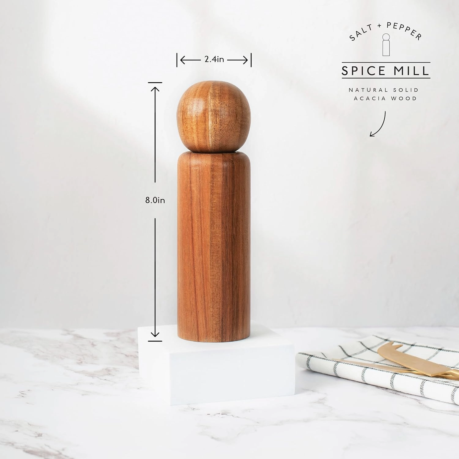 MONDAY MOOSE Manual Refillable Acacia Wood Salt and Pepper Grinder Spice Mill (Large, 1pc - Grinder)