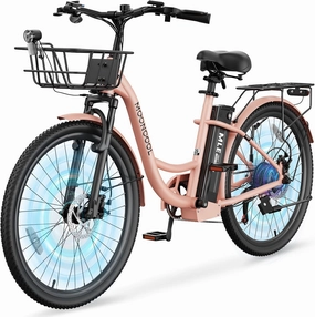 MOONCOOL Electric Bike for Adults, 700W Peak Power 7 Speed Step Through Electric Cruiser Bike, 40 Miles Electric Bicycle with 36V 10.4Ah Battery, Aluminum Frame City Commuter E Bikes for Women, Men