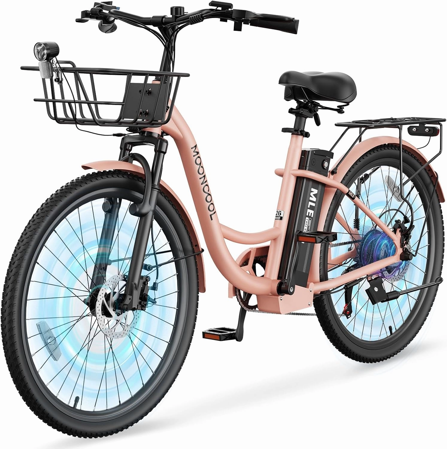 MOONCOOL Electric Bike for Adults, 700W Peak Power 7 Speed Step Through Electric Cruiser Bike, 40 Miles Electric Bicycle with 36V 10.4Ah Battery, Aluminum Frame City Commuter E Bikes for Women, Men