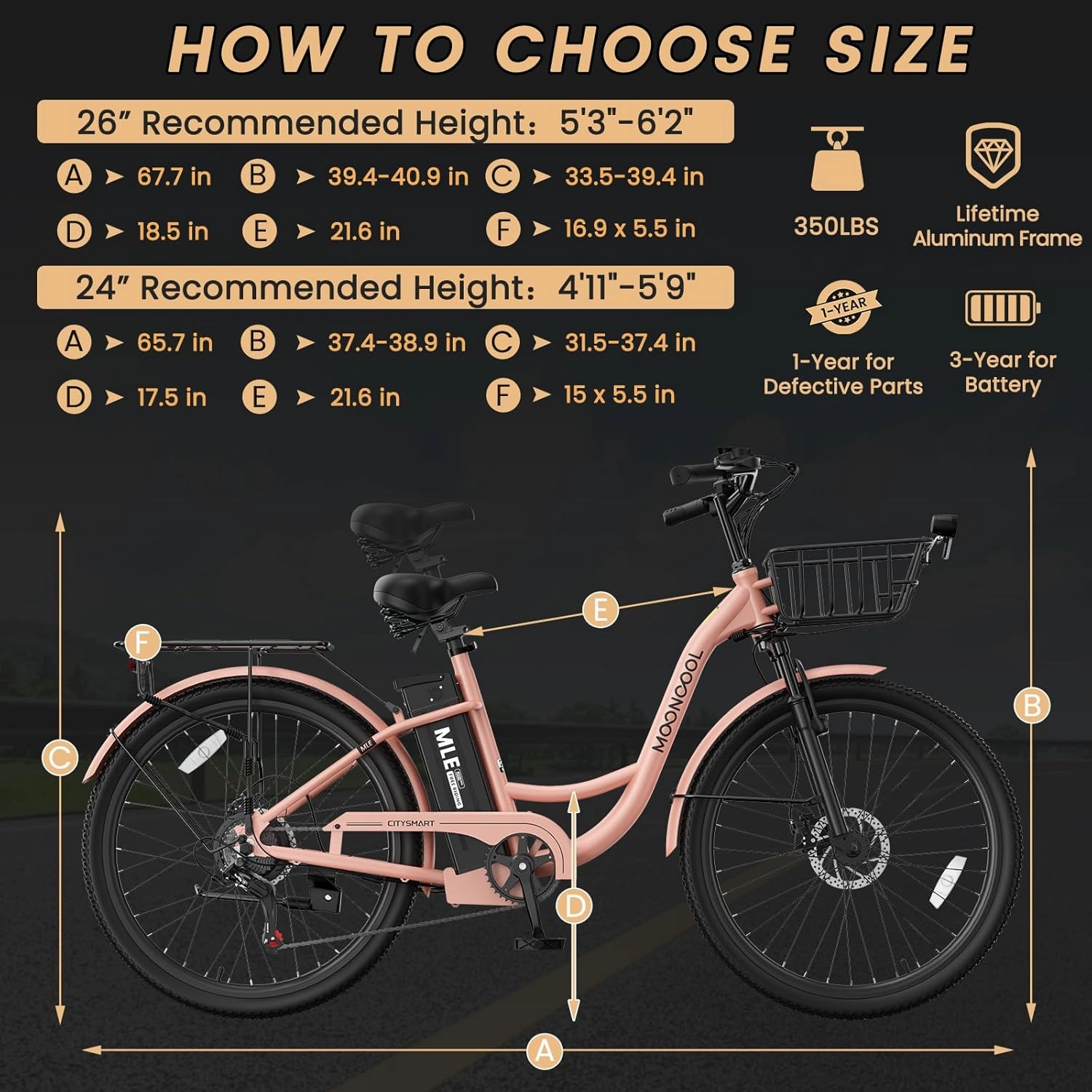 MOONCOOL Electric Bike for Adults, 700W Peak Power 7 Speed Step Through Electric Cruiser Bike, 40 Miles Electric Bicycle with 36V 10.4Ah Battery, Aluminum Frame City Commuter E Bikes for Women, Men