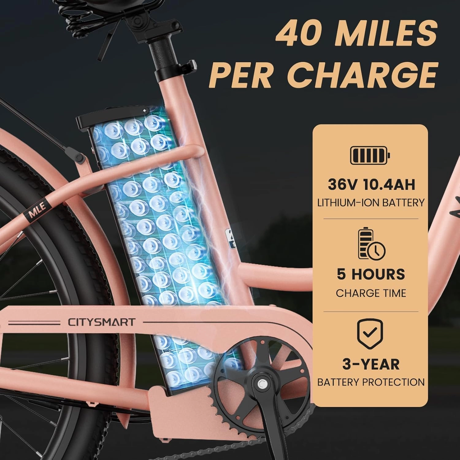 MOONCOOL Electric Bike for Adults, 700W Peak Power 7 Speed Step Through Electric Cruiser Bike, 40 Miles Electric Bicycle with 36V 10.4Ah Battery, Aluminum Frame City Commuter E Bikes for Women, Men