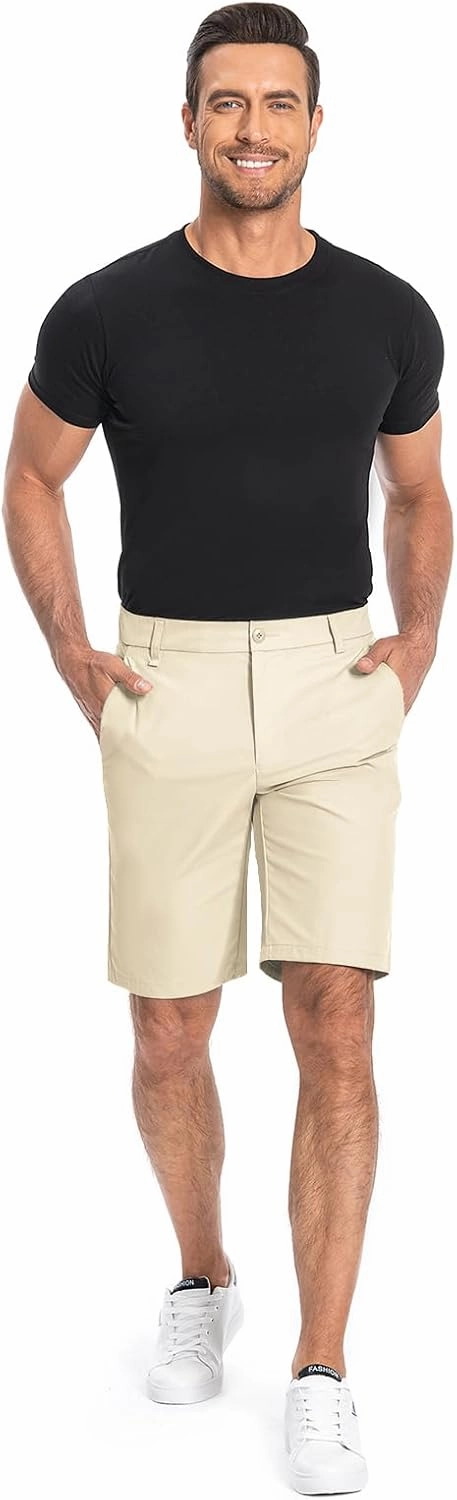 Moosehill Mens Golf Dress Casual Shorts 7" 10" Quick Dry Stretch Anti-Wrinkle Flat Front with 4 Pockets for Work Hybrid Chino