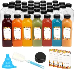 Moretoes 36pcs 16oz Juice Bottles, Plastic Bottles with Lids, Reusable Clear Containers for Juice, Smoothies, Cola, Water and Other Beverages