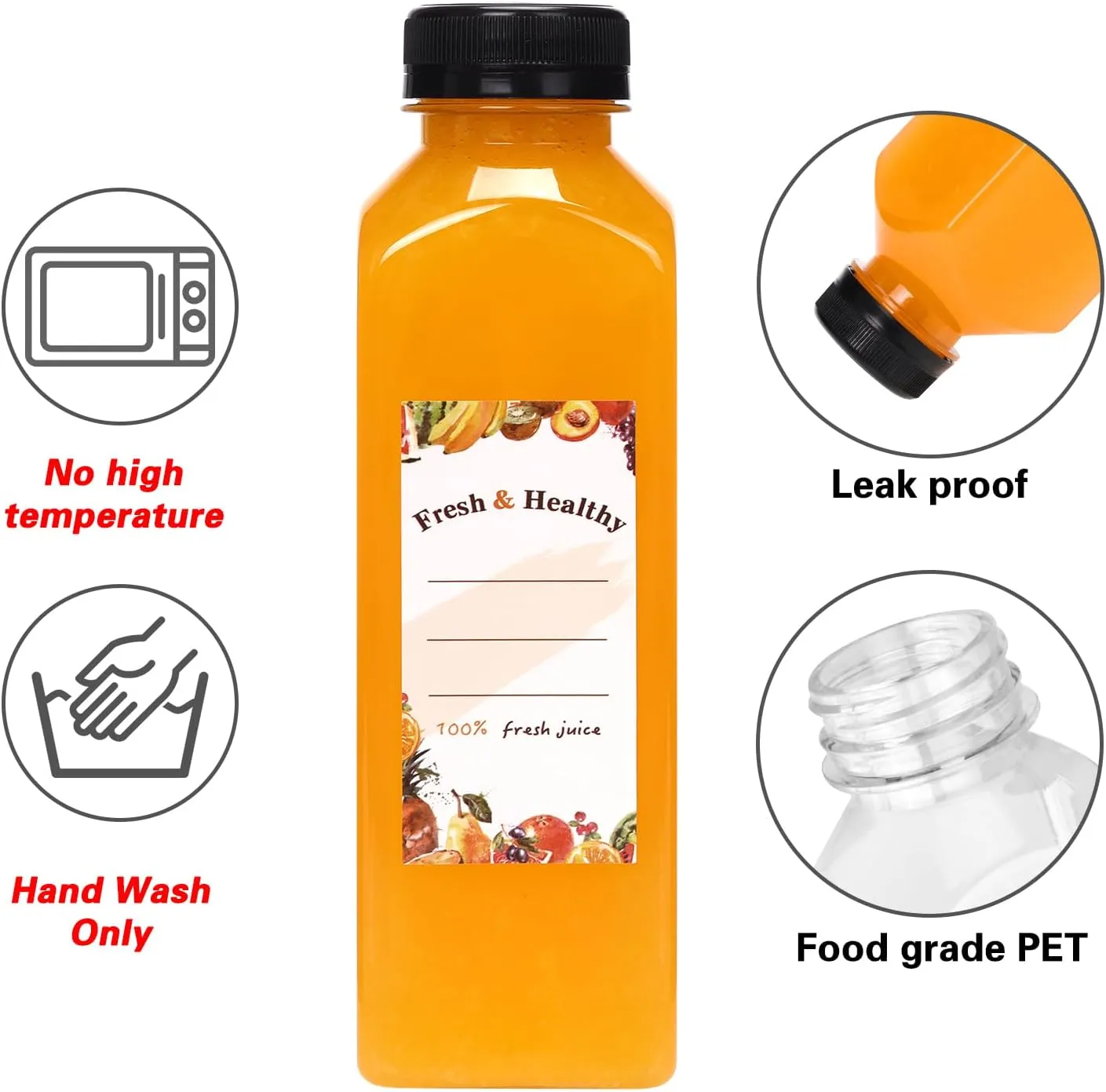 Moretoes 36pcs 16oz Juice Bottles, Plastic Bottles with Lids, Reusable Clear Containers for Juice, Smoothies, Cola, Water and Other Beverages
