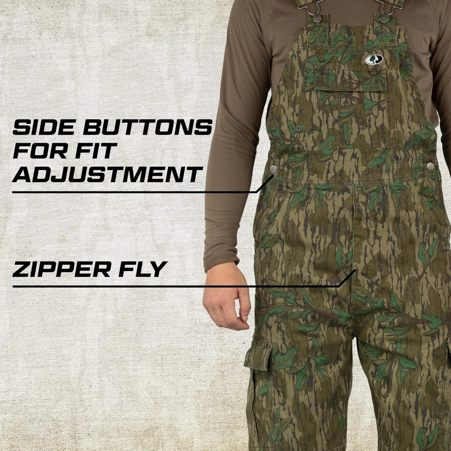 Mossy Oak Cotton Mill 2.0 Camo Hunting Bibs, Uninsulated Camo Overalls for Men