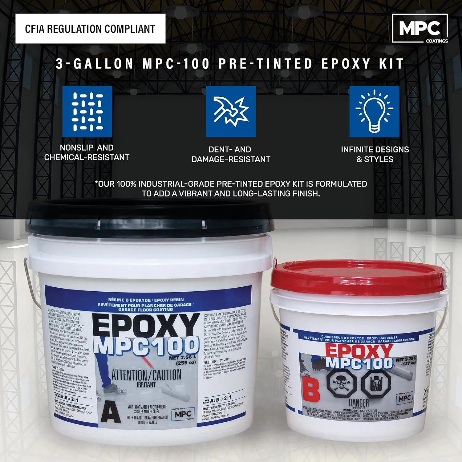 MPC Flake Floor Epoxy Resin Kit, Pre-Tinted Resin Epoxy and Accessories for Industrial and Residential Projects, 3 Gallons, Nightfall Kit