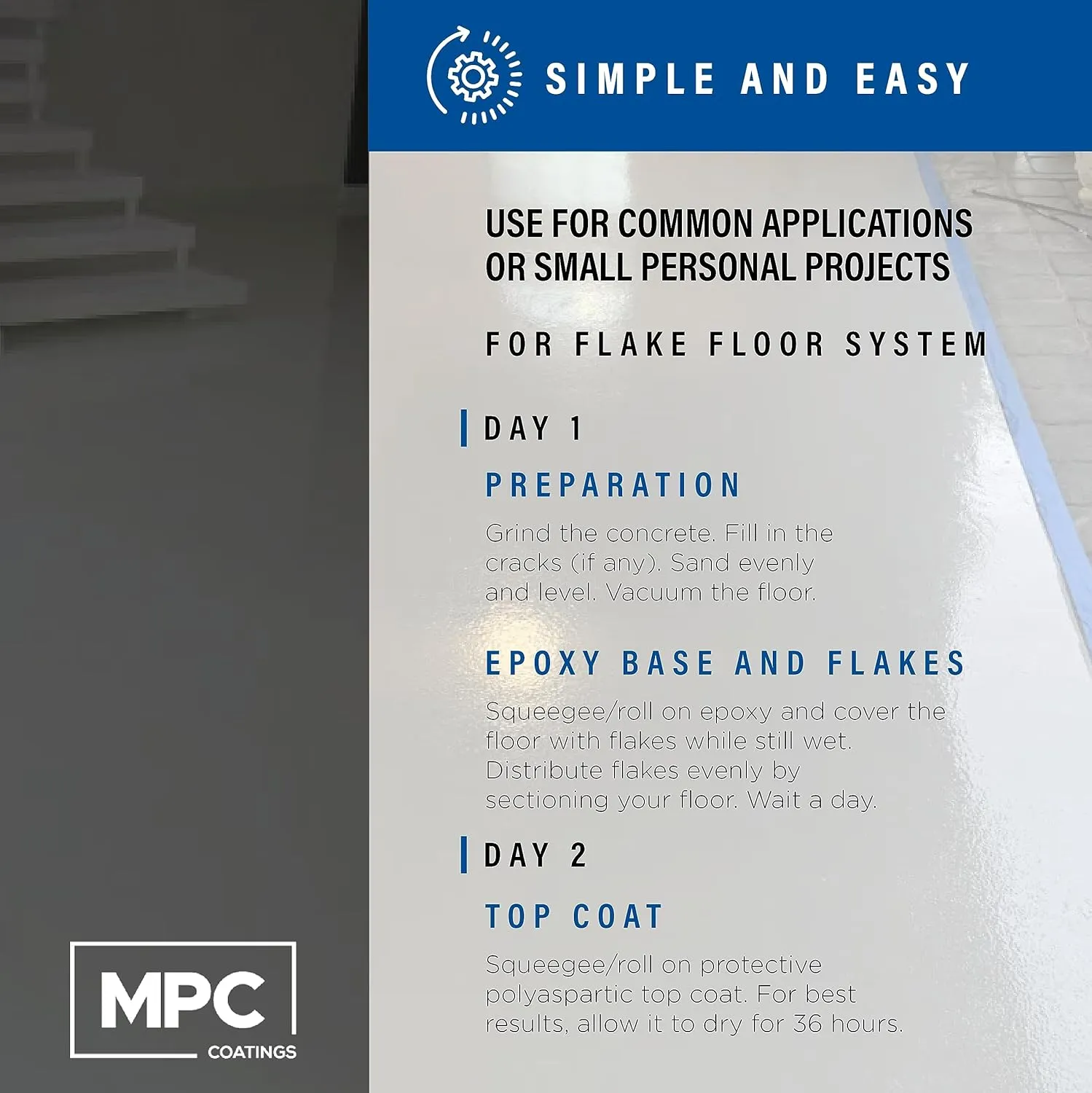 MPC Flake Floor Epoxy Resin Kit, Pre-Tinted Resin Epoxy and Accessories for Industrial and Residential Projects, 3 Gallons, Nightfall Kit