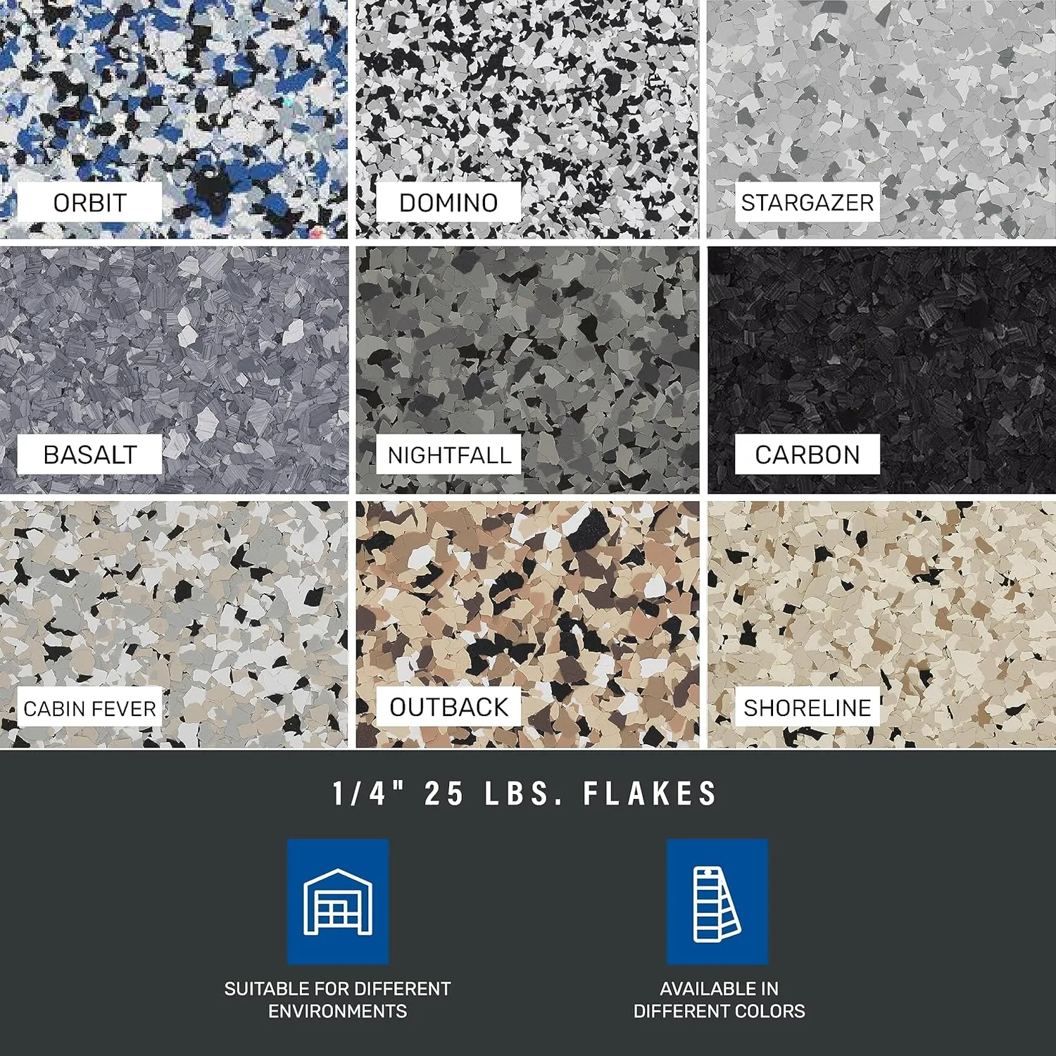 MPC Flake Floor Epoxy Resin Kit, Pre-Tinted Resin Epoxy and Accessories for Industrial and Residential Projects, 3 Gallons, Nightfall Kit