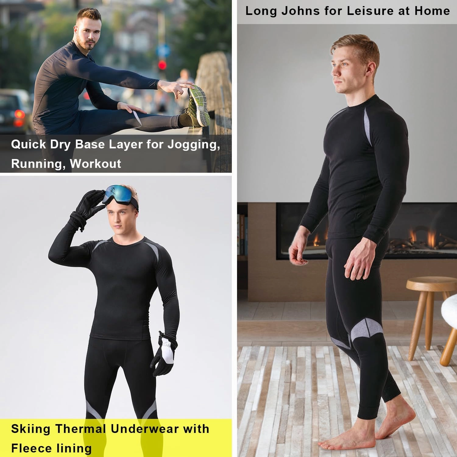 Muezna Men's Thermal Top and Bottom Set Underwear Long Johns Base Layer with Soft Fleece Lined
