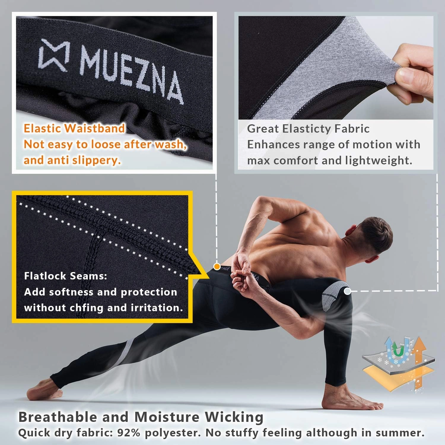 Muezna Men's Thermal Top and Bottom Set Underwear Long Johns Base Layer with Soft Fleece Lined