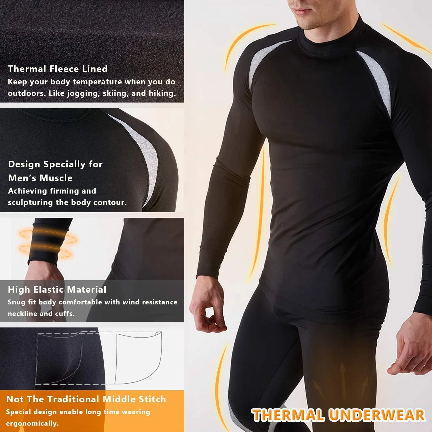 Muezna Men's Thermal Top and Bottom Set Underwear Long Johns Base Layer with Soft Fleece Lined