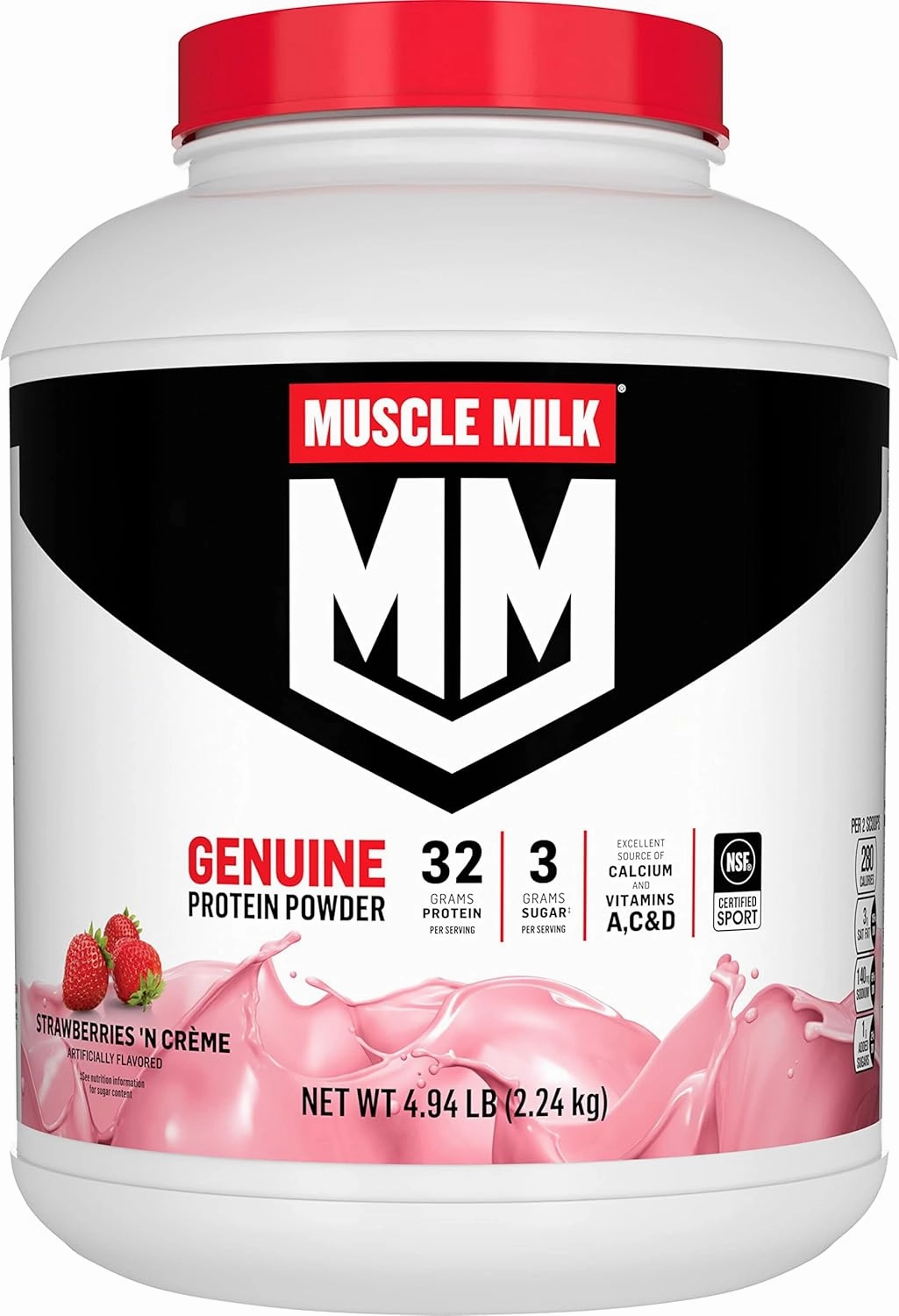 Muscle Milk Genuine Protein Powder, Strawberries 'N Crème, 32g Protein, 4.94 Pound