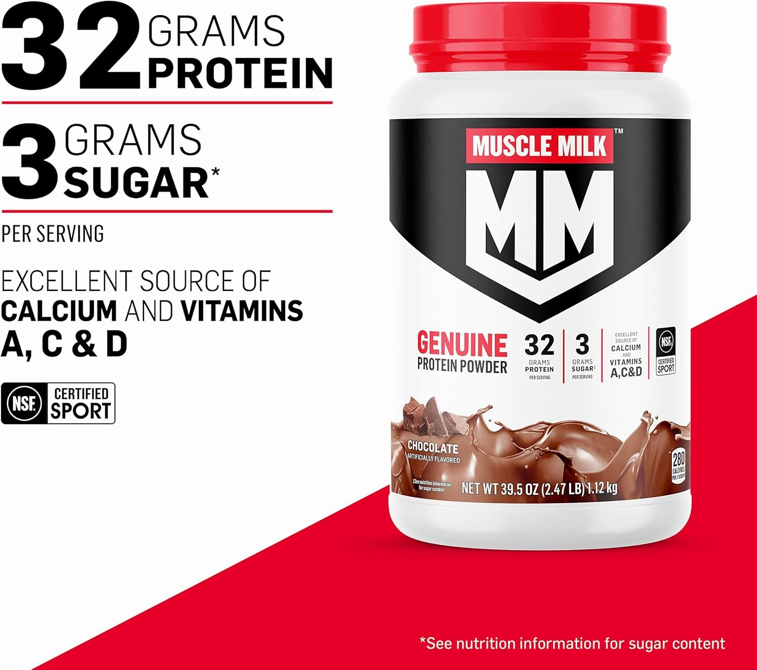 Muscle Milk Genuine Protein Powder, Strawberries 'N Crème, 32g Protein, 4.94 Pound
