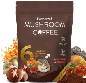 Mushroom Coffee, Instant Mushroom Coffee Organic with 6 Mushrooms Lion’s Mane, Cordyceps, Turkey Tail & Other for Energy, Focus, Digestion, Immunity, 30 Servings