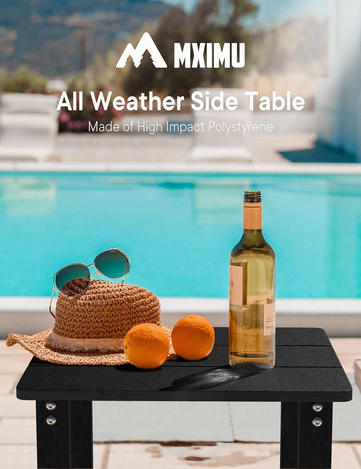 MXIMU Outside Adirondack Side Table Double Layer, Weather Resistant Square Outdoor Side Tables Set of 2, Outdoor End Table for Backyard Pool Indoor Companion Front Porch, Black