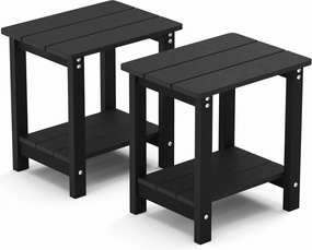 MXIMU Outside Adirondack Side Table Double Layer, Weather Resistant Square Outdoor Side Tables Set of 2, Outdoor End Table for Backyard Pool Indoor Companion Front Porch, Black