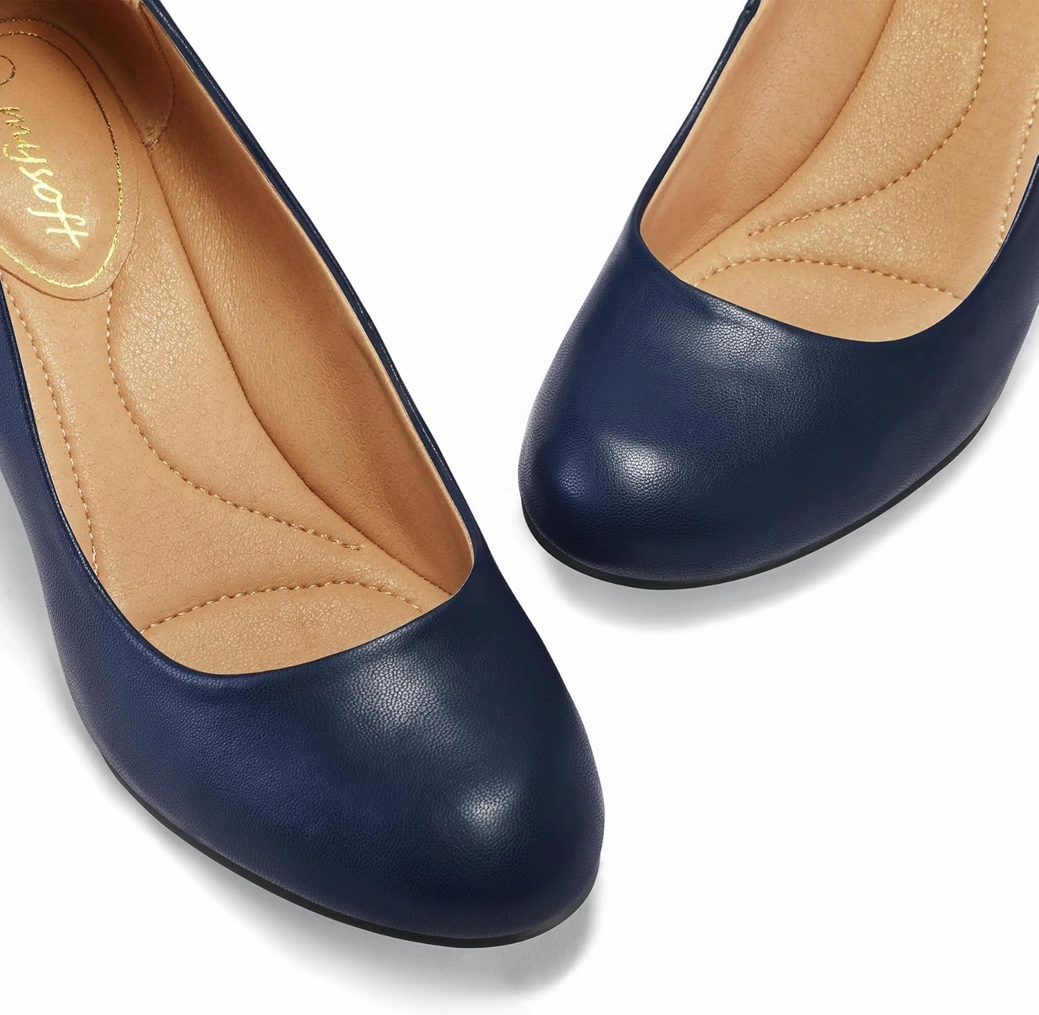 mysoft Women's Pumps Low Chunky Block Heel Round Toe Comfortable Dress Shoes
