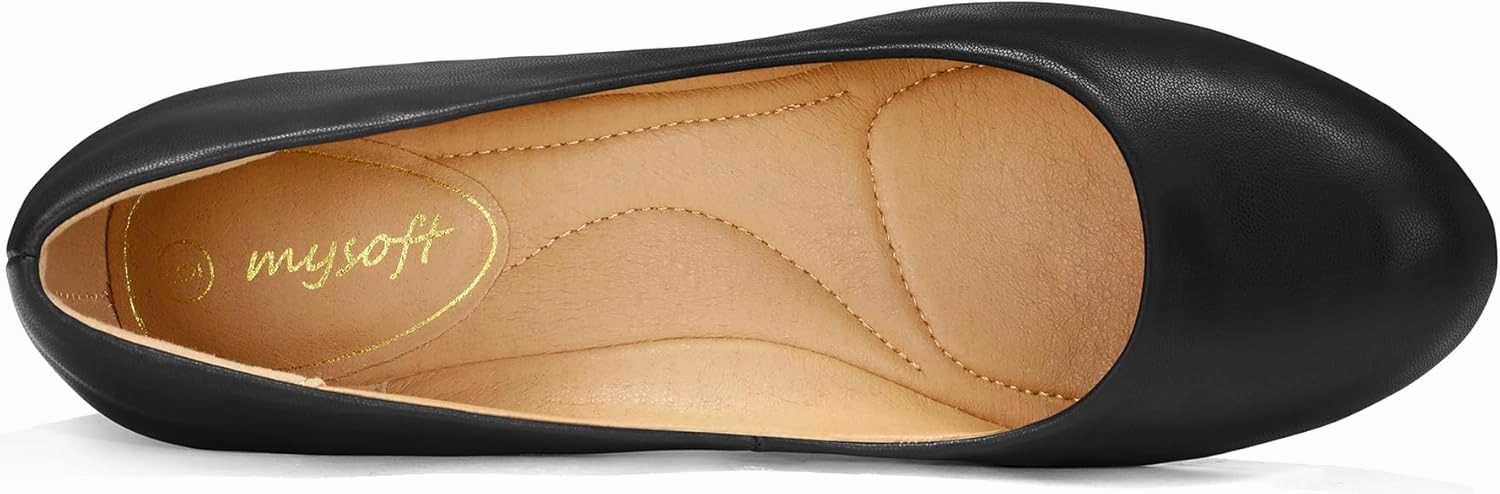 mysoft Women's Pumps Low Chunky Block Heel Round Toe Comfortable Dress Shoes