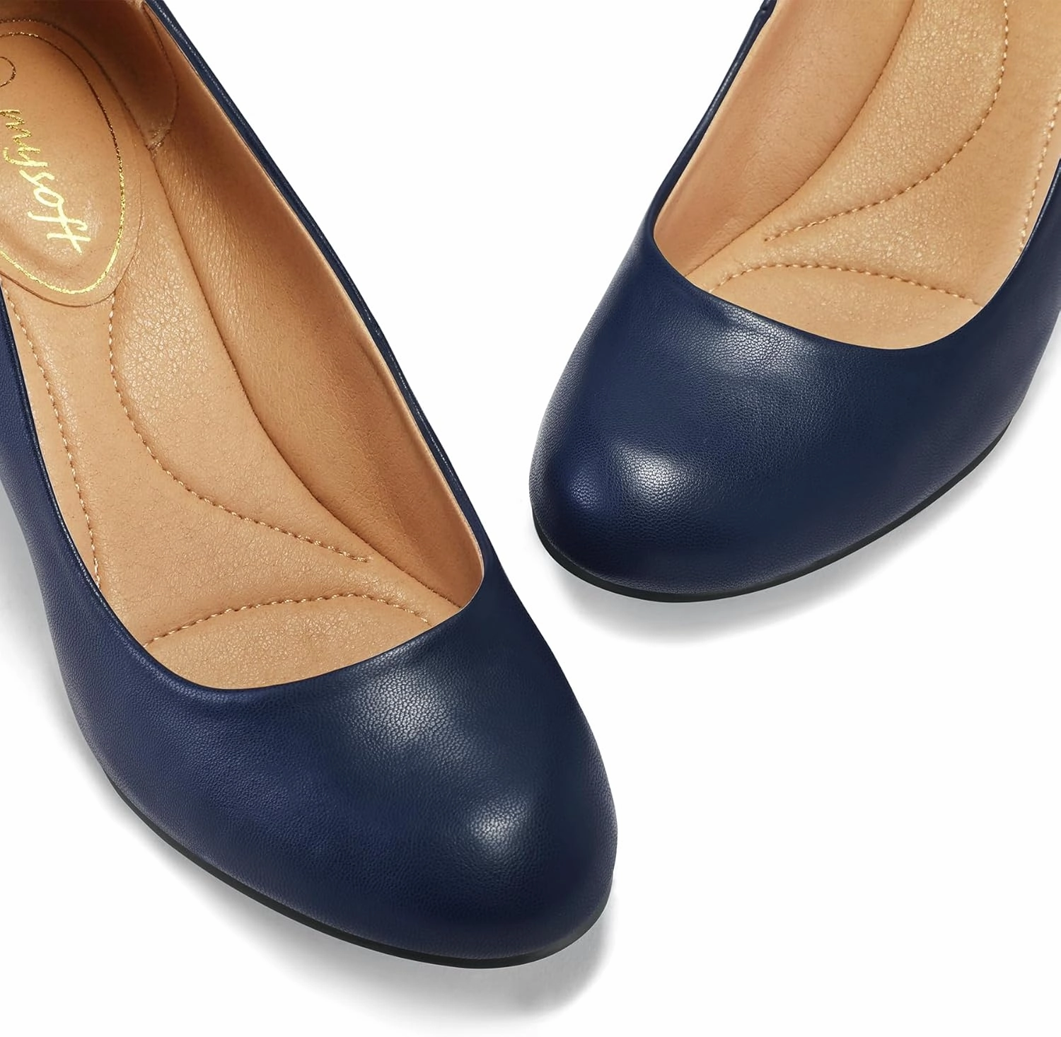 mysoft Women's Pumps Low Chunky Block Heel Round Toe Comfortable Dress Shoes