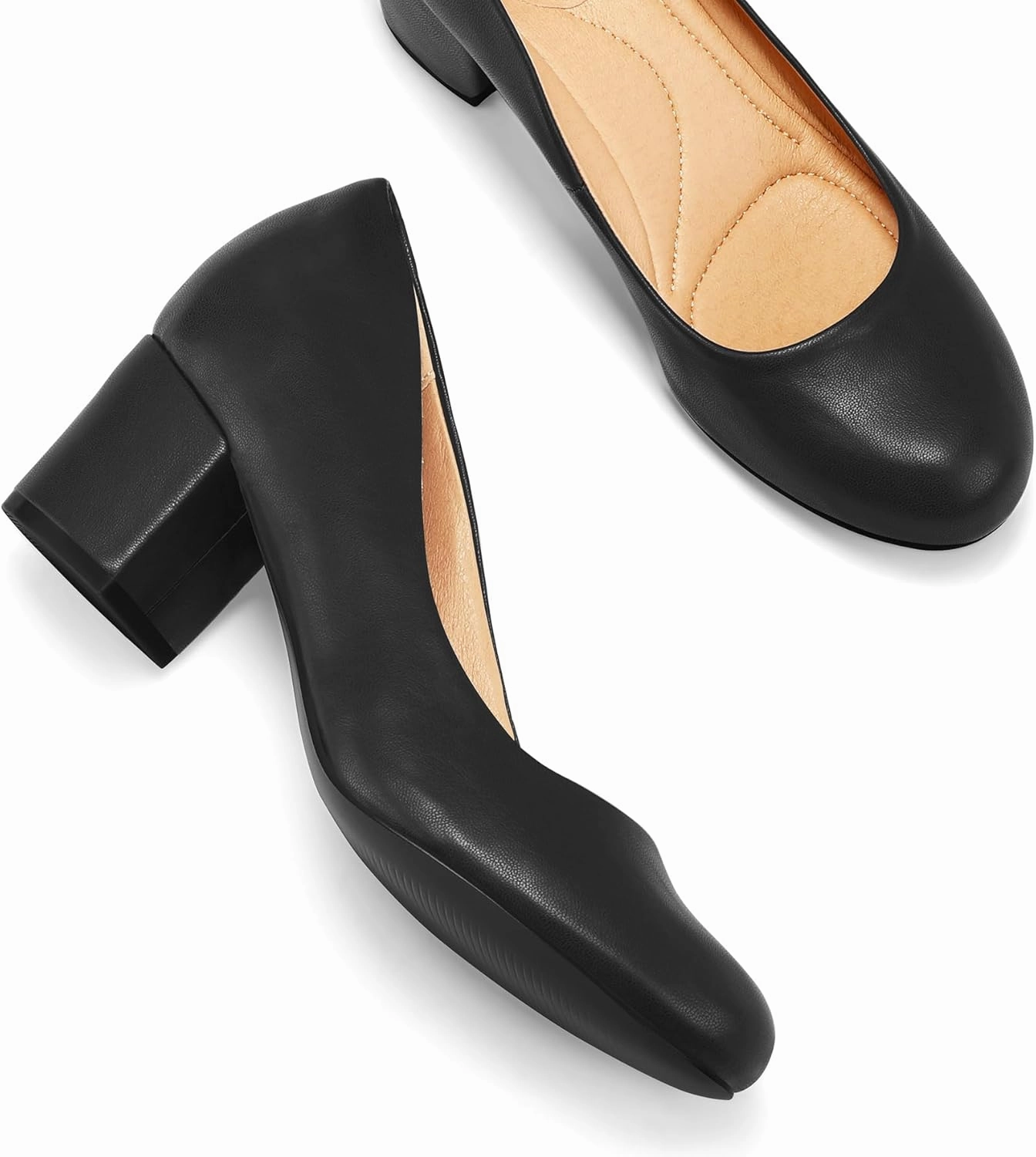 mysoft Women's Pumps Low Chunky Block Heel Round Toe Comfortable Dress Shoes