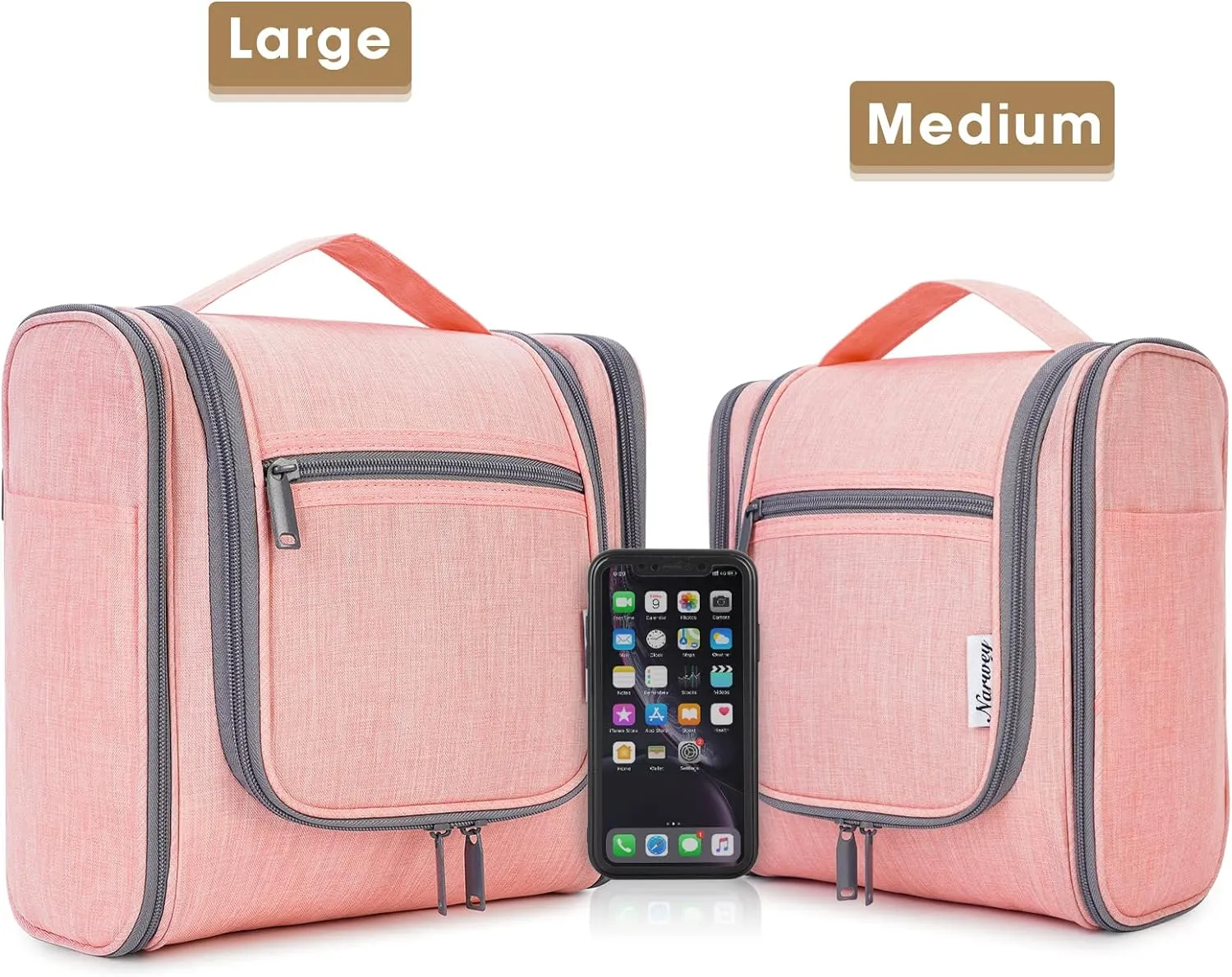 Narwey Hanging Toiletry Bag for Women Travel Makeup Bag Organizer Toiletries Bag for Cosmetics Essentials Accessories(Large, Pink)