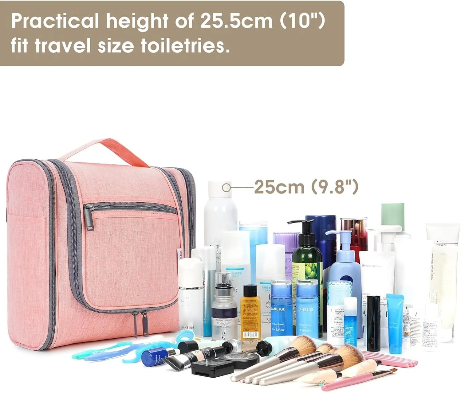 Narwey Hanging Toiletry Bag for Women Travel Makeup Bag Organizer Toiletries Bag for Cosmetics Essentials Accessories(Large, Pink)
