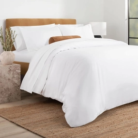 Nate Home by Nate Berkus 300TC 3-Piece Luxe Cotton Sateen Duvet Cover | Ultra Soft, Cool, Bedding Set from mDesign - King Size - 1 Duvet Cover/2 Pillow Shams, Snow (White)