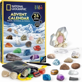 NATIONAL GEOGRAPHIC Rock Collection Advent Calendar 2024 - Advent Calendar for Kids with 24 Gemstones, Minerals & Fossils for Kids, Complete Gem & Fossil Collection Christmas Countdown Calendar