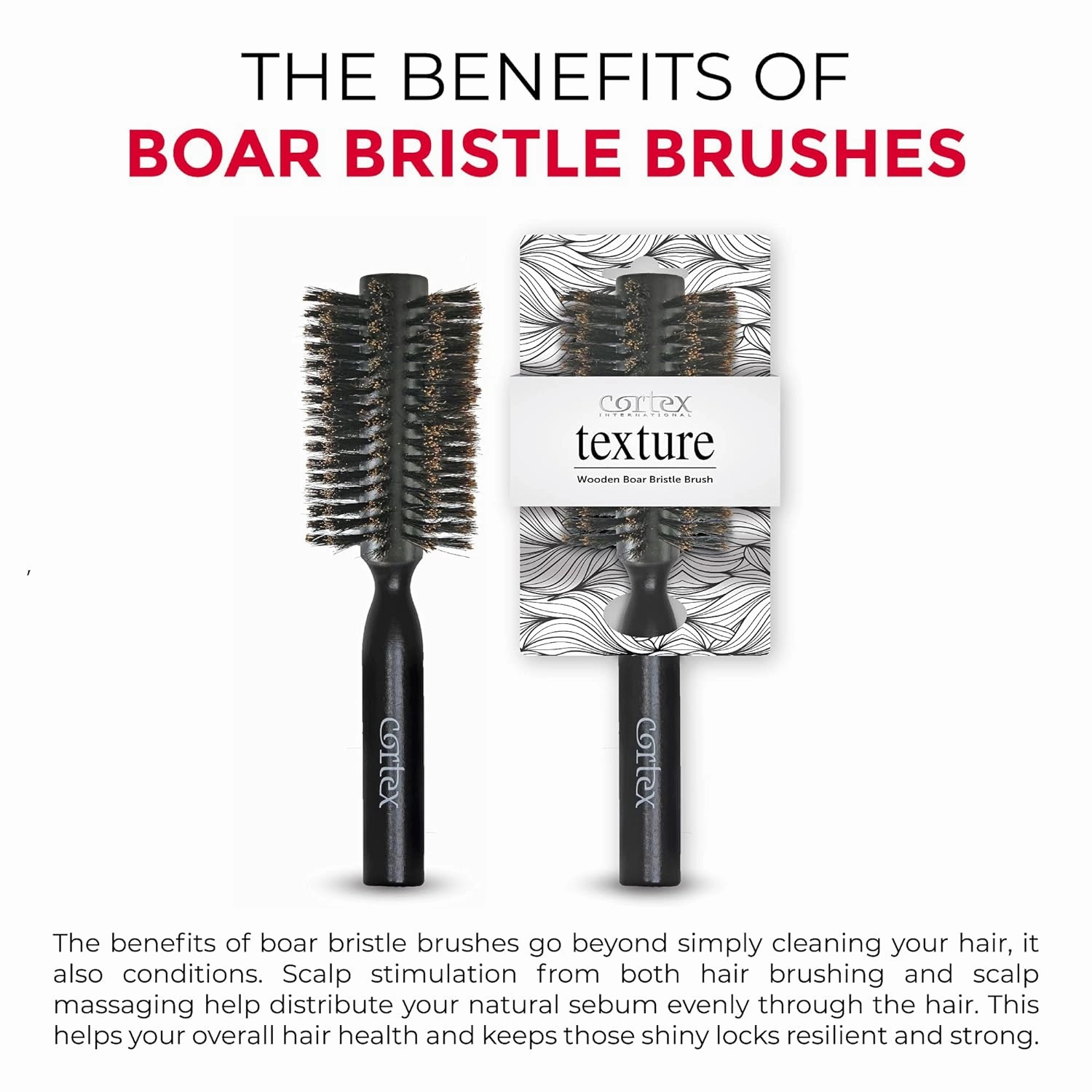 Natural Bristle Hair Brush, Black 2.75", for Men & Women, for Drying All Hair Types, Fine and Coarse, Wooden Handle