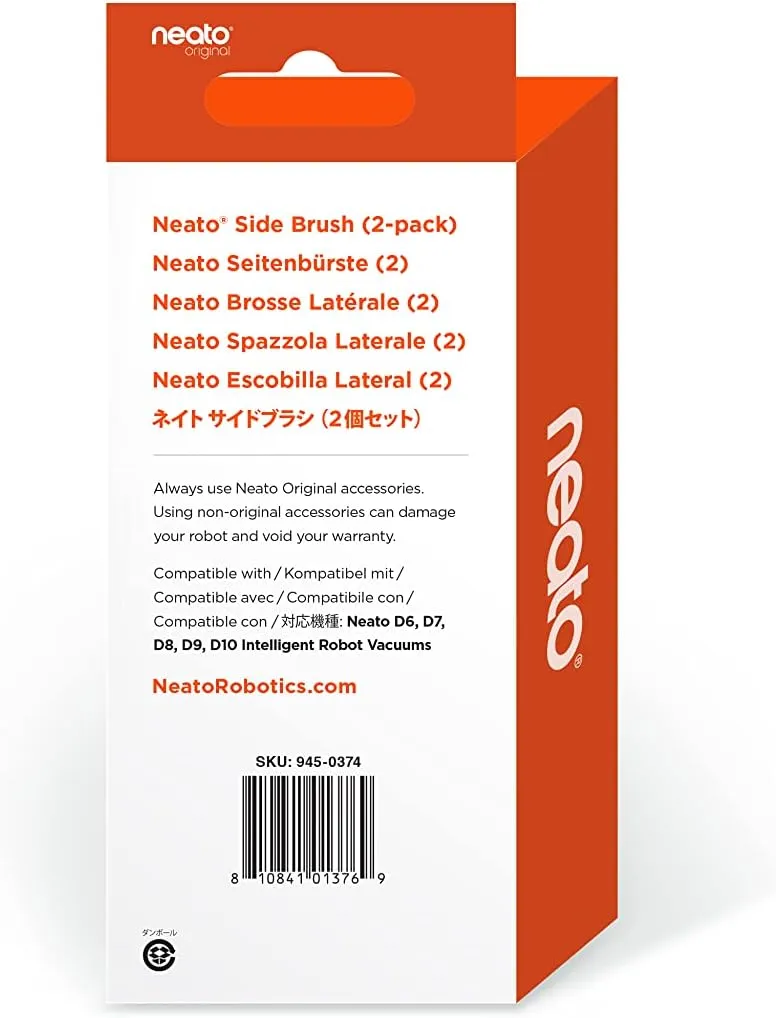 Neato Robotics Original Replacement Parts- Side Brushes (2-Pack), Black. Compatible with Neato D6, D7, D8, D9, D10 Robot Vacuums